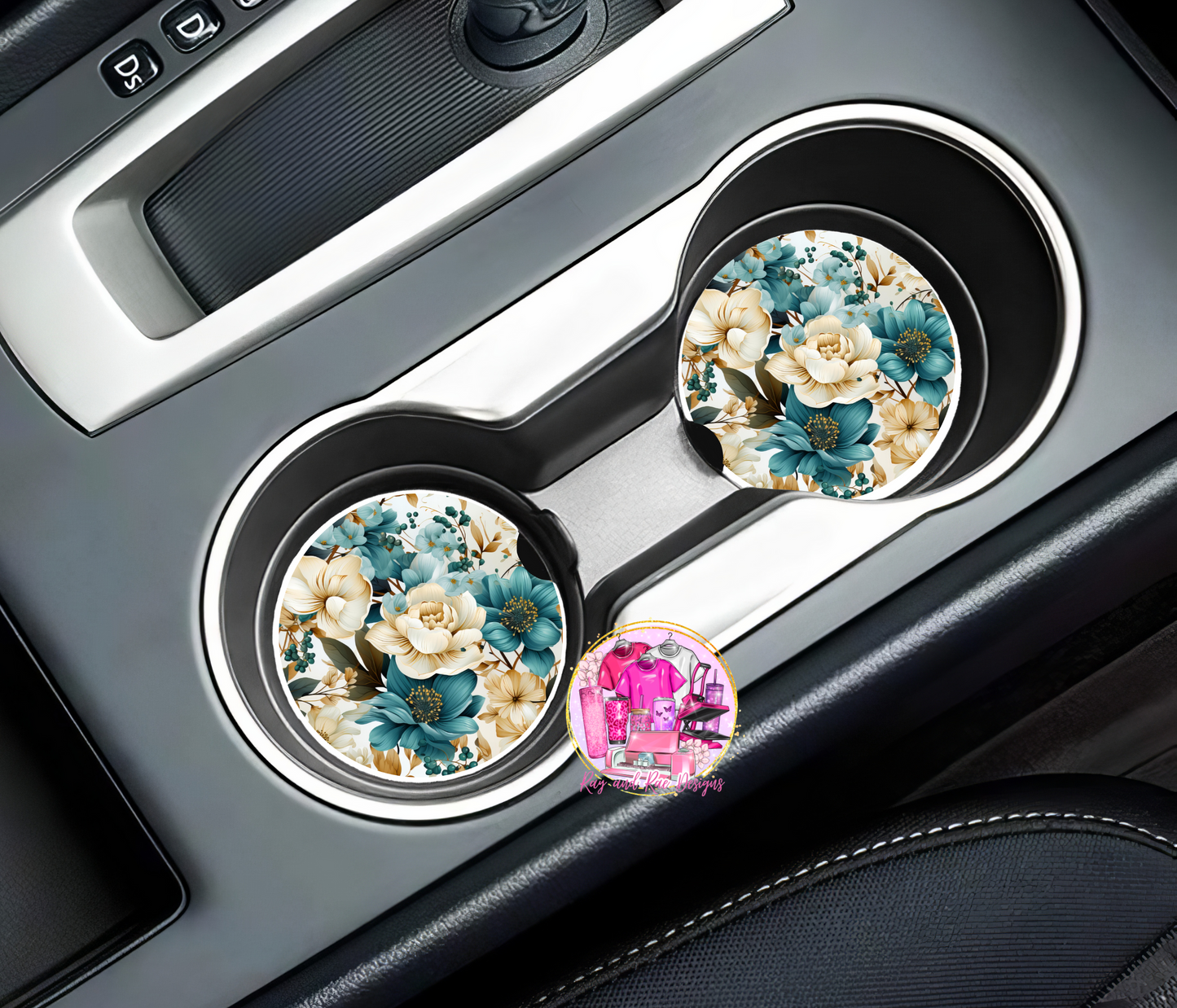 Blue and White Flowers Car Coasters