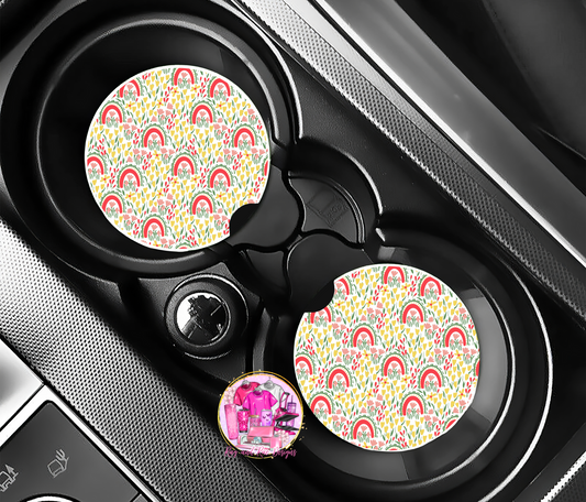 Rainbow Flowers Car Coaster