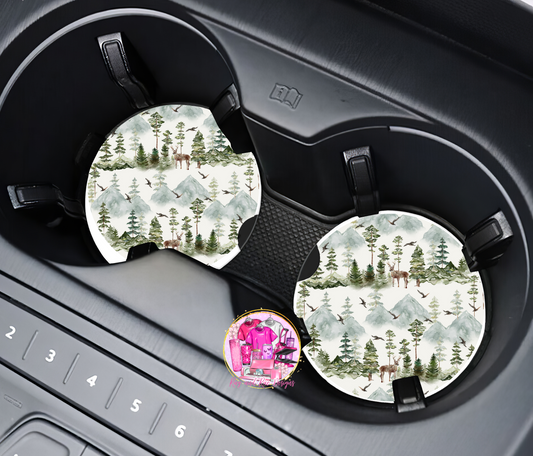 Mountains and Deer Car Coasters