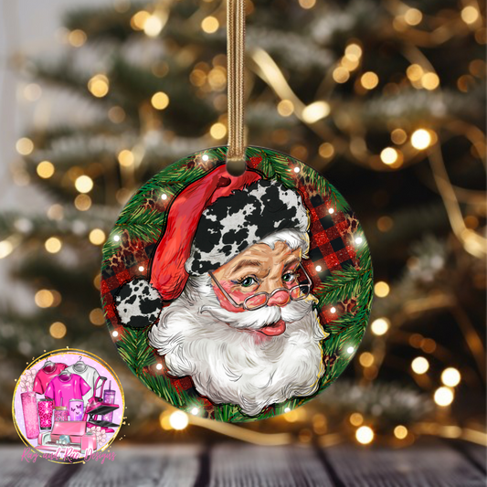 Cow Print Santa Ornament