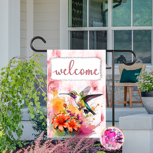 Pink Hummingbird Welcome Flag