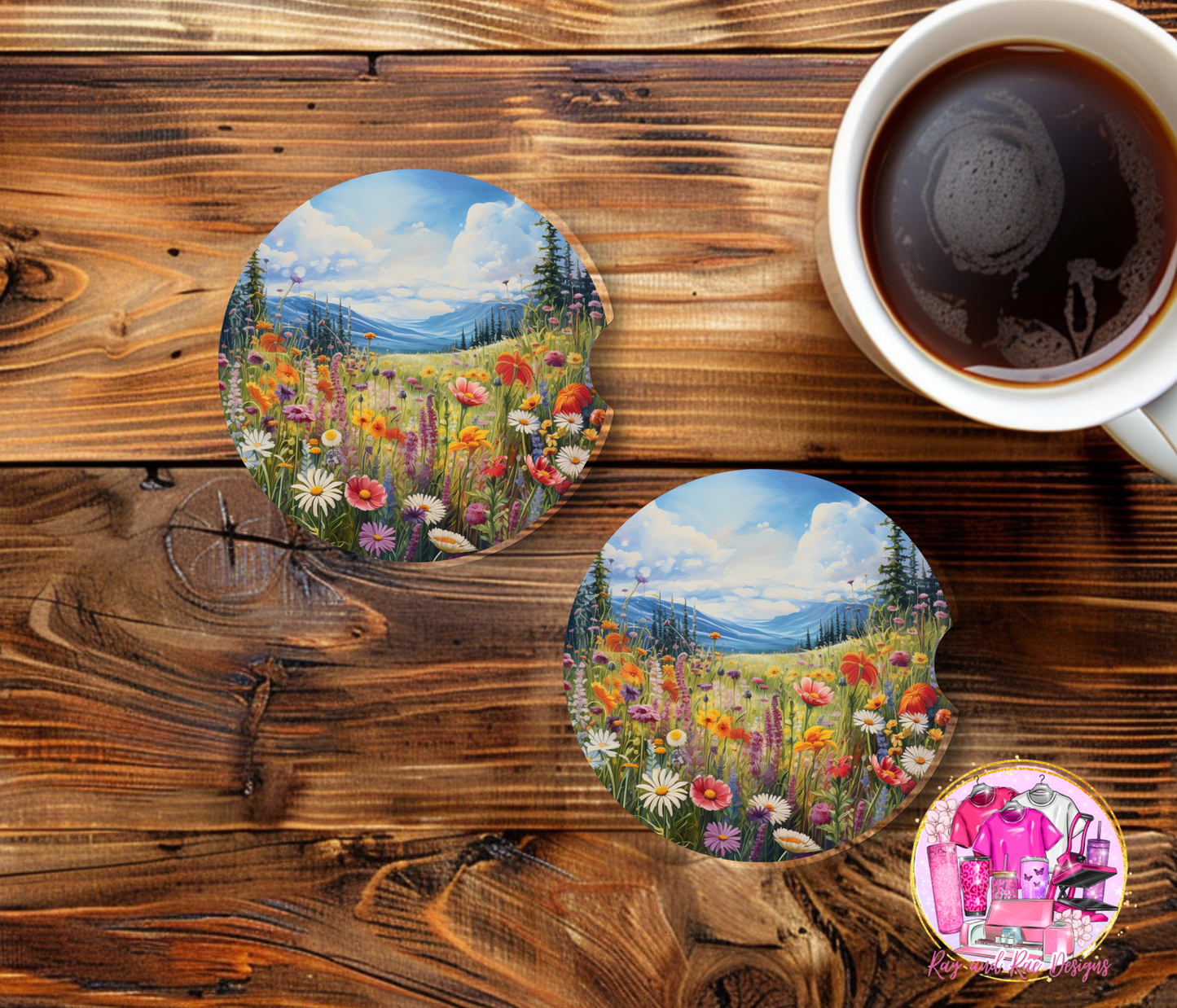 Flower Field Car Coasters