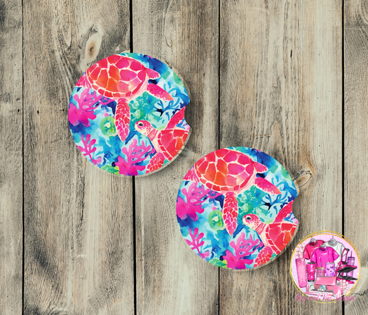 Watercolor Sea Turtle Car Coasters