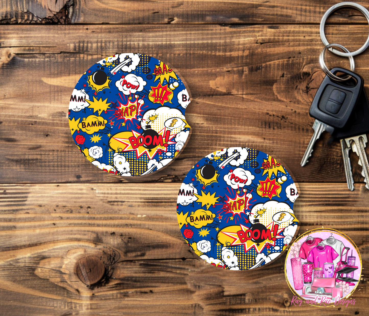 Blue Comic Book Car Coasters